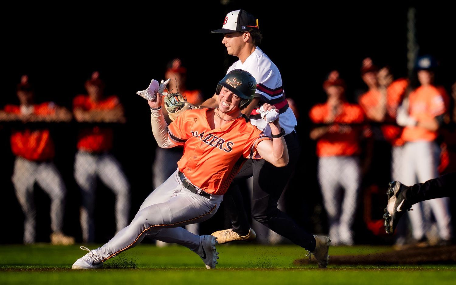 Central Penn Batmen player sliding into base against Quakertown, by Deanna Fox, SportsFox Photography, Hershey PA