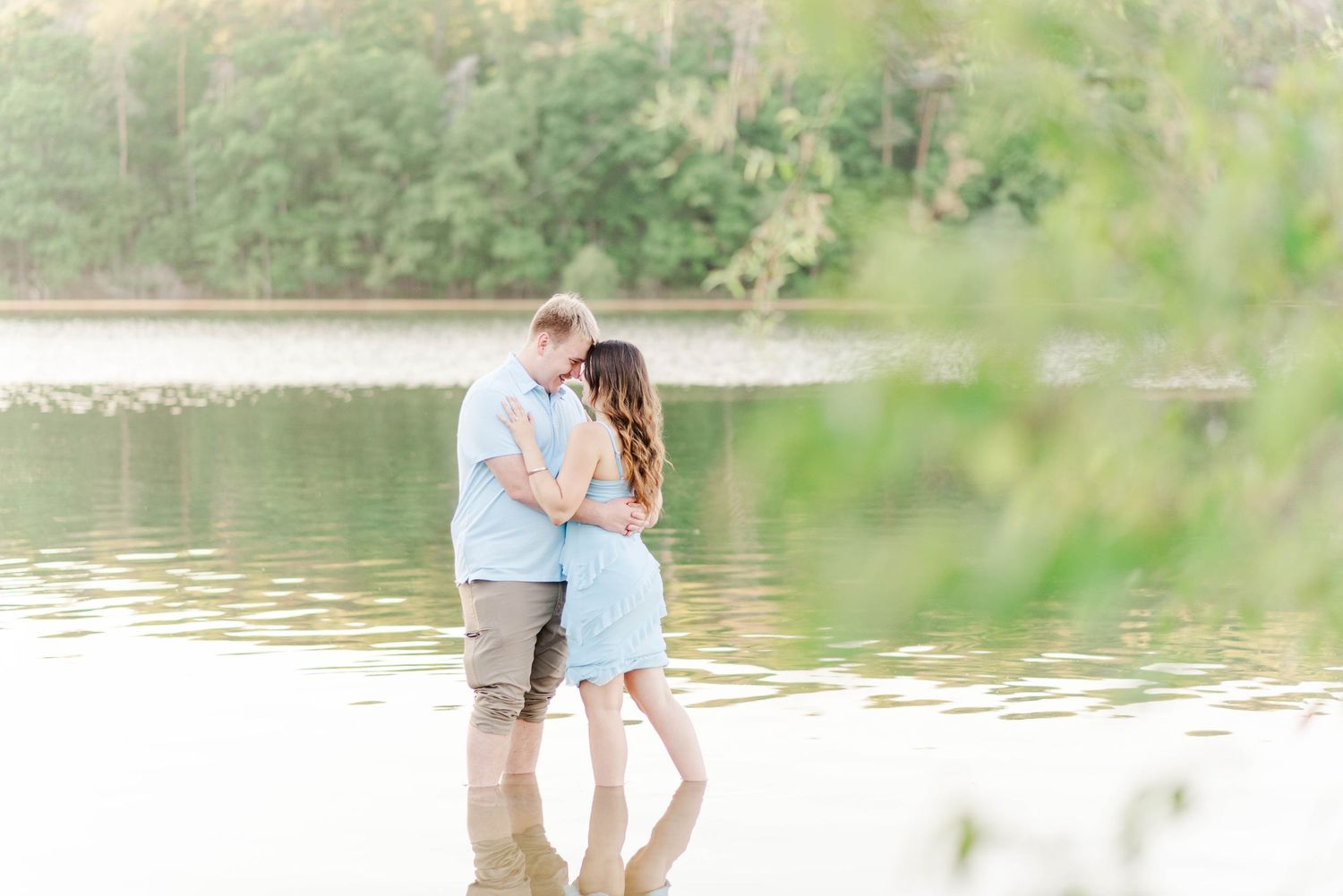 Engagement session at Quemahoning Reservoir in Johnstown, Pennsylvania, intimate pose in the water