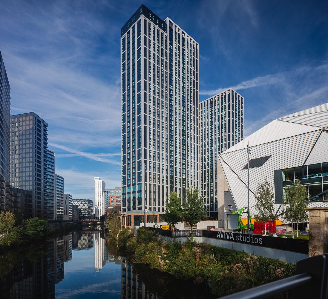 U+NION Building Manchester from River Irwell