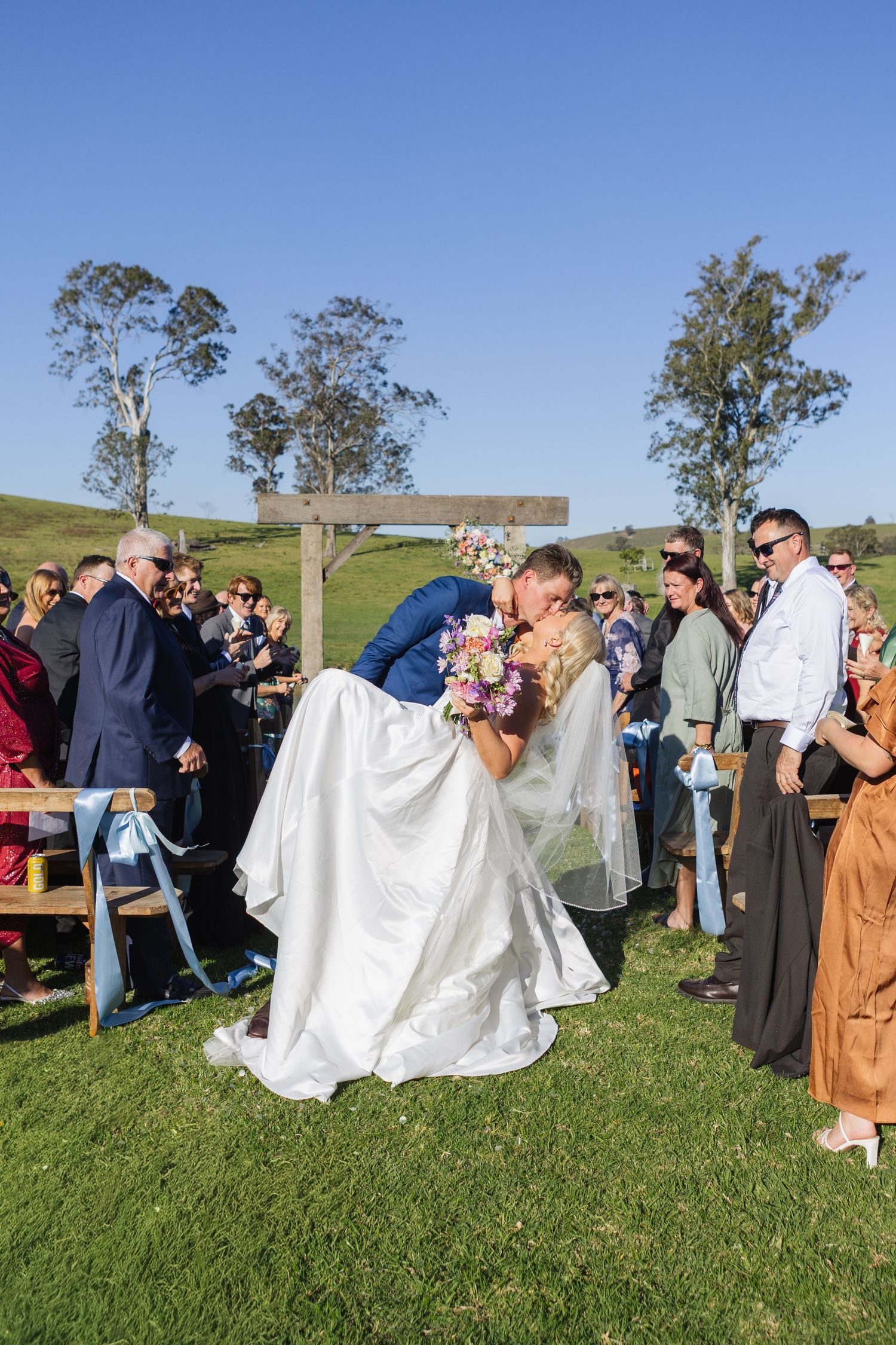Jess and Lachie’s wedding ceremony overlooking the dam at Dungog Weddings