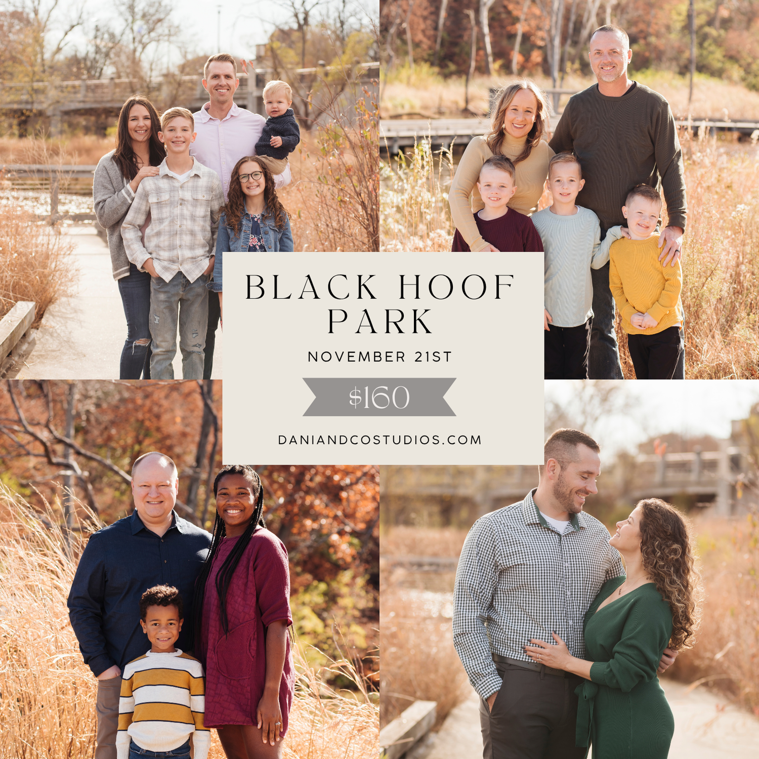 Couples and family portrait sessions at Liberty Memorial on November 7th, offered by Dani and Co Studios for $160.