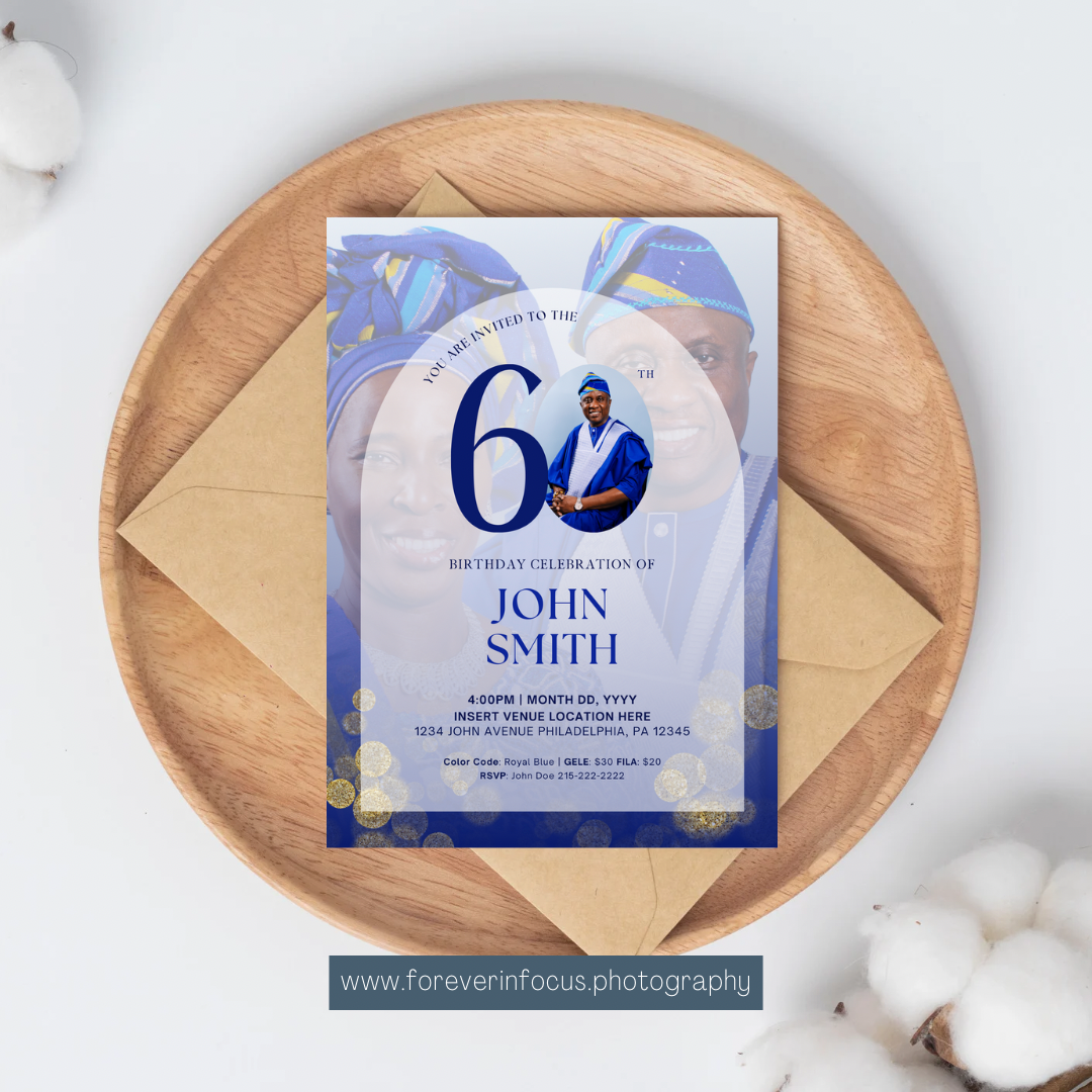 Birthday party invitation graphic designer for a 60th birthday in Philadelphia, PA