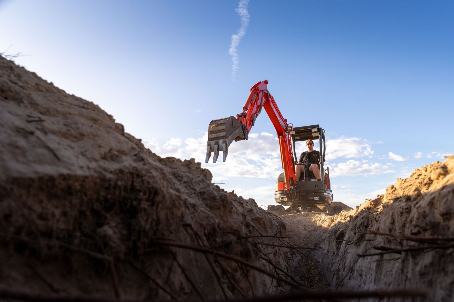 Excavator operating on a construction site.