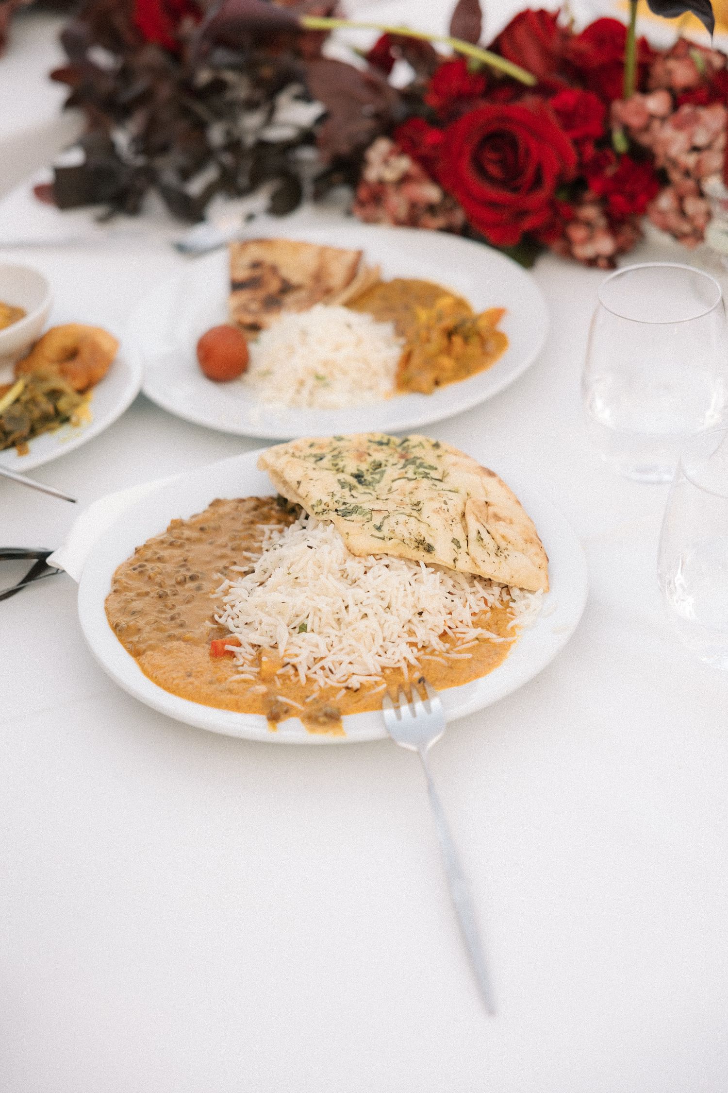 Gujarati catering plate at destination Indian wedding Portugal