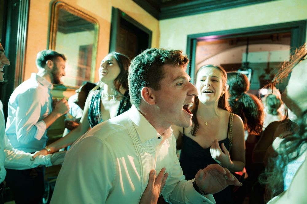 Fun and spontaneous dancing moments captured at wedding in Cascais Portugal