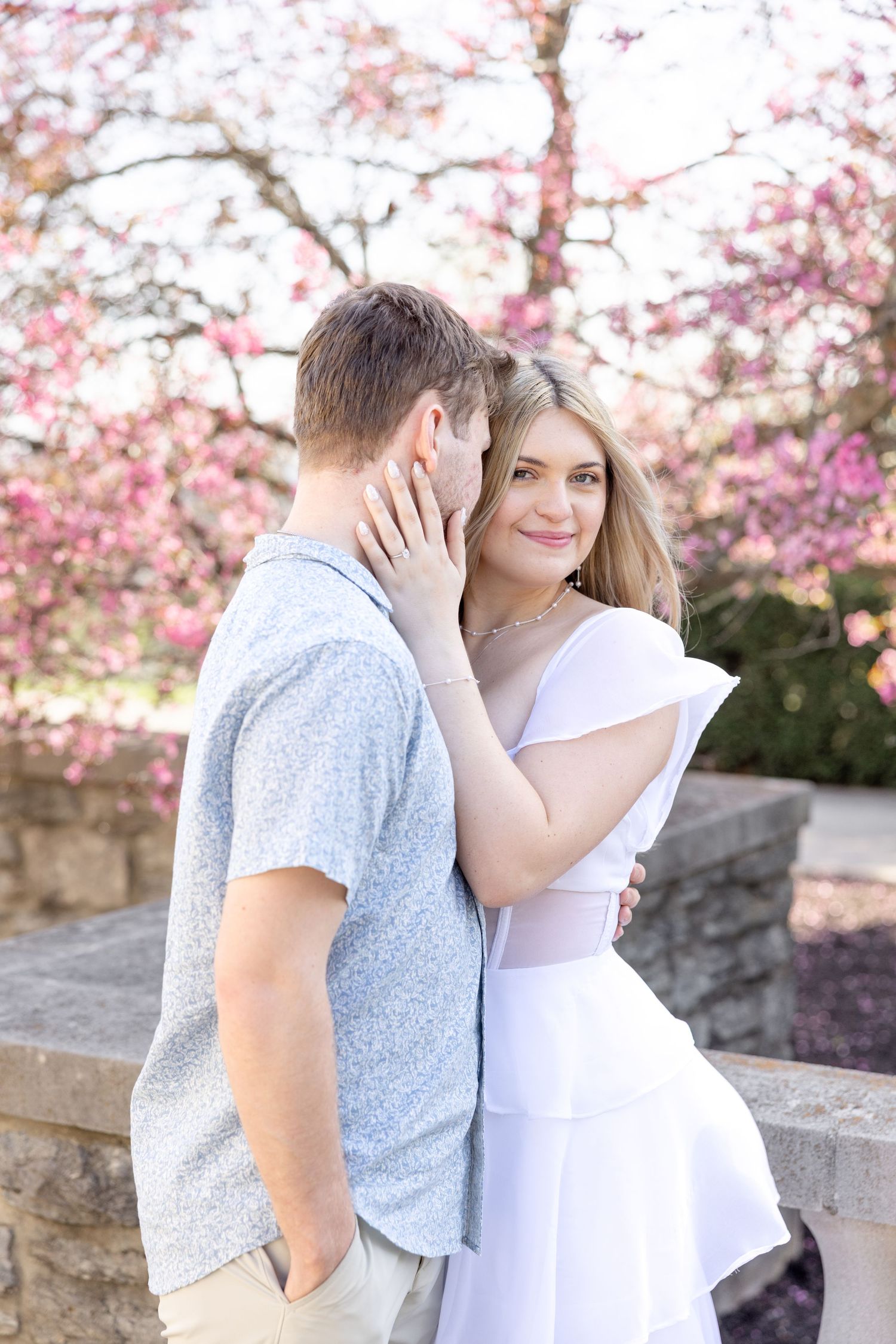 Cincinnati engagement session at Ault Park with light and airy style, capturing joyful, natural moments in a spring park setting