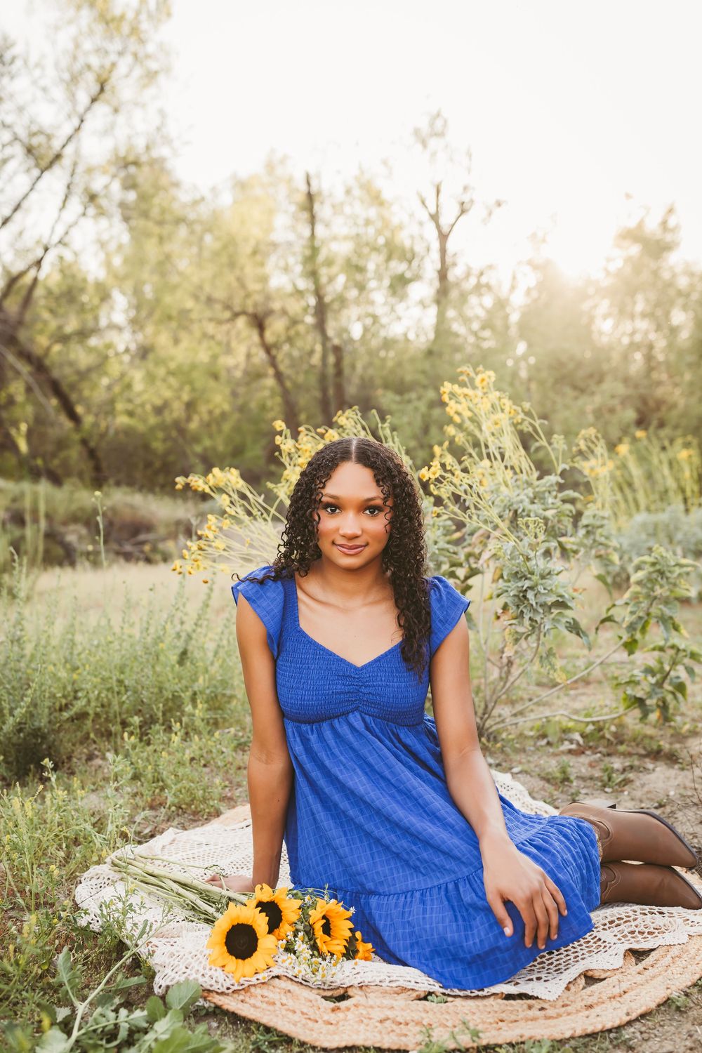 cobalt blue dress for senior portraits in the inland empire ca
