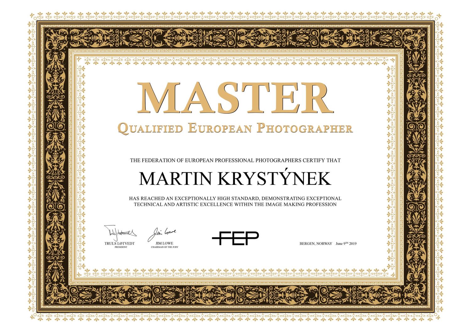Certifikát Master Qualified European Photographer