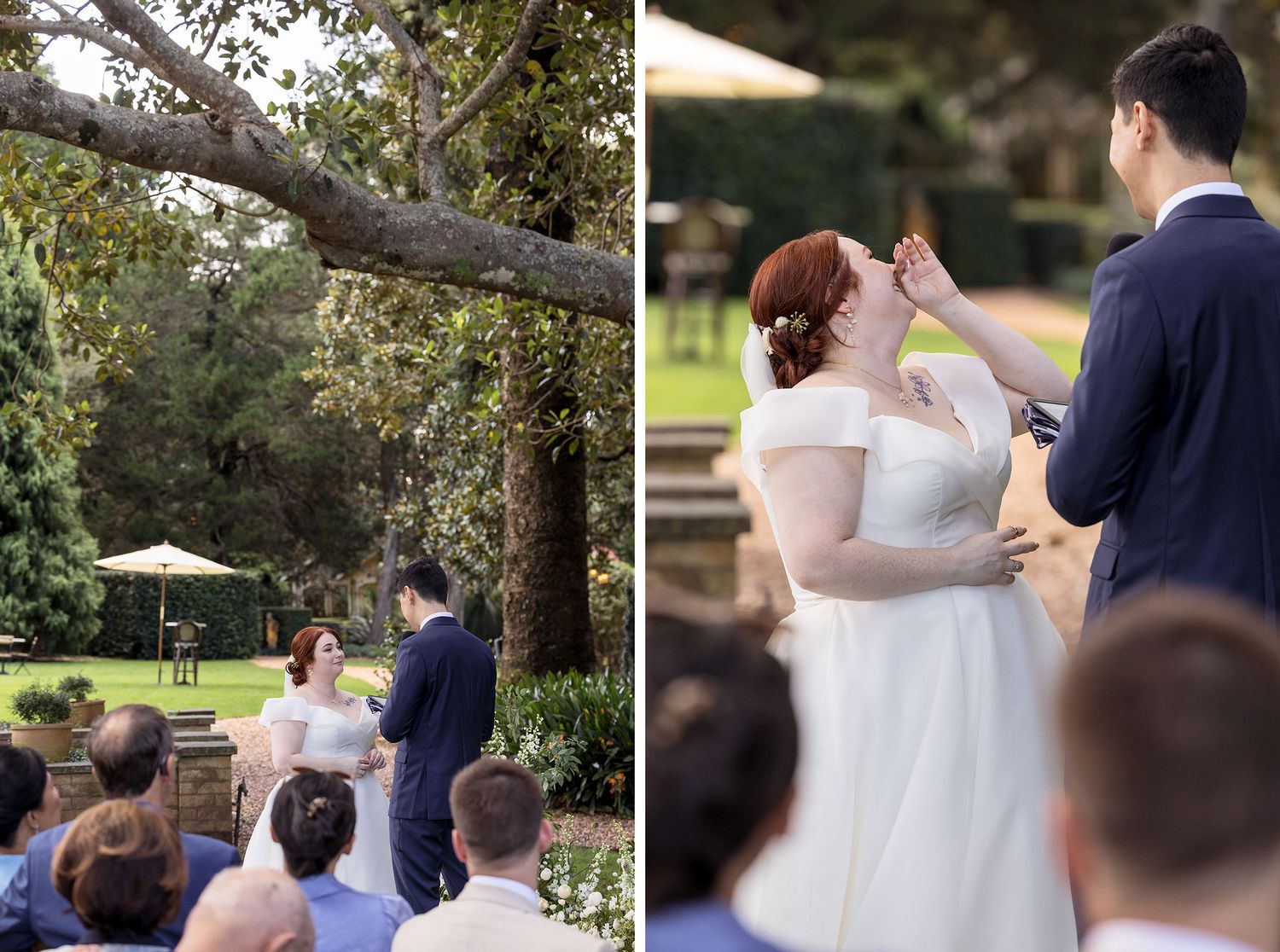 Bride and Groom share a moment during their wedding vows at their outdoor ceremony at Gabbinbar Homestead in Toowoomba Queensland.