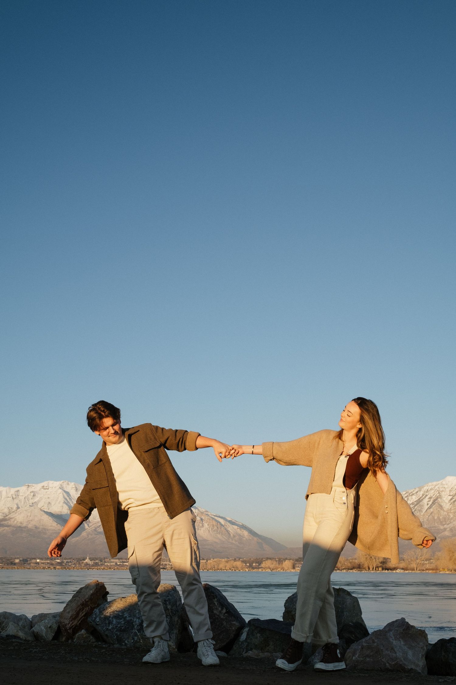 Playful engagements on Utah's frozen lake.