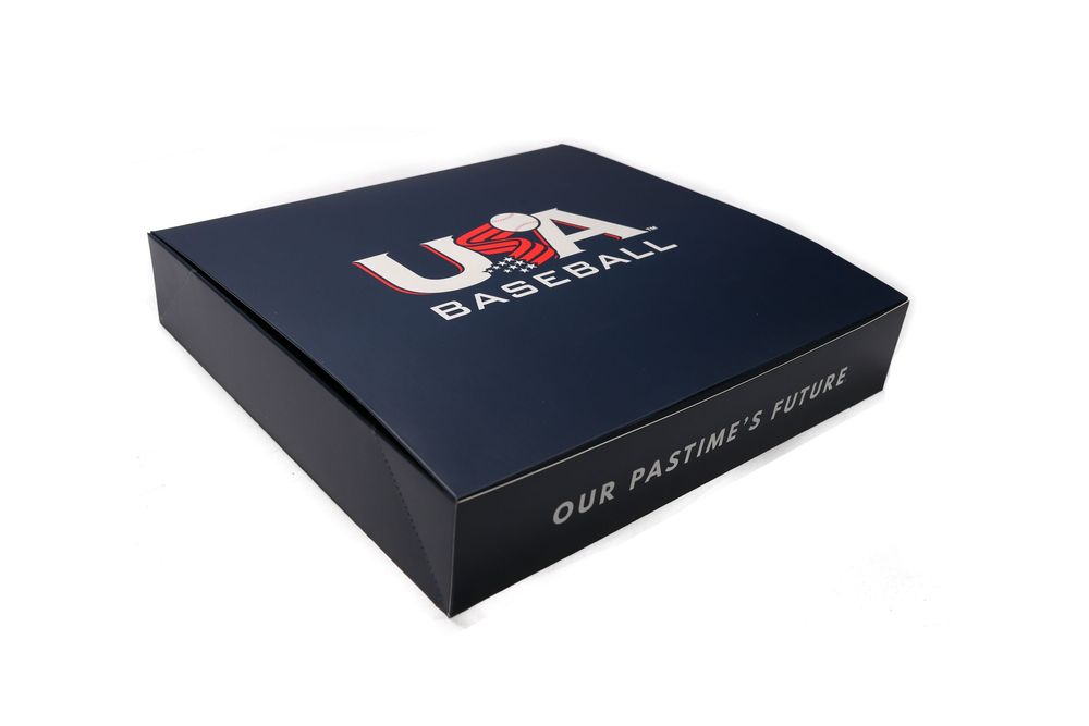 Navy blue USA Baseball gift box with red and white logo and Our Pastimes Future tagline.