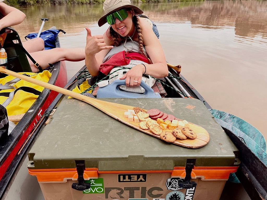 Couple photos in the desert on canoe