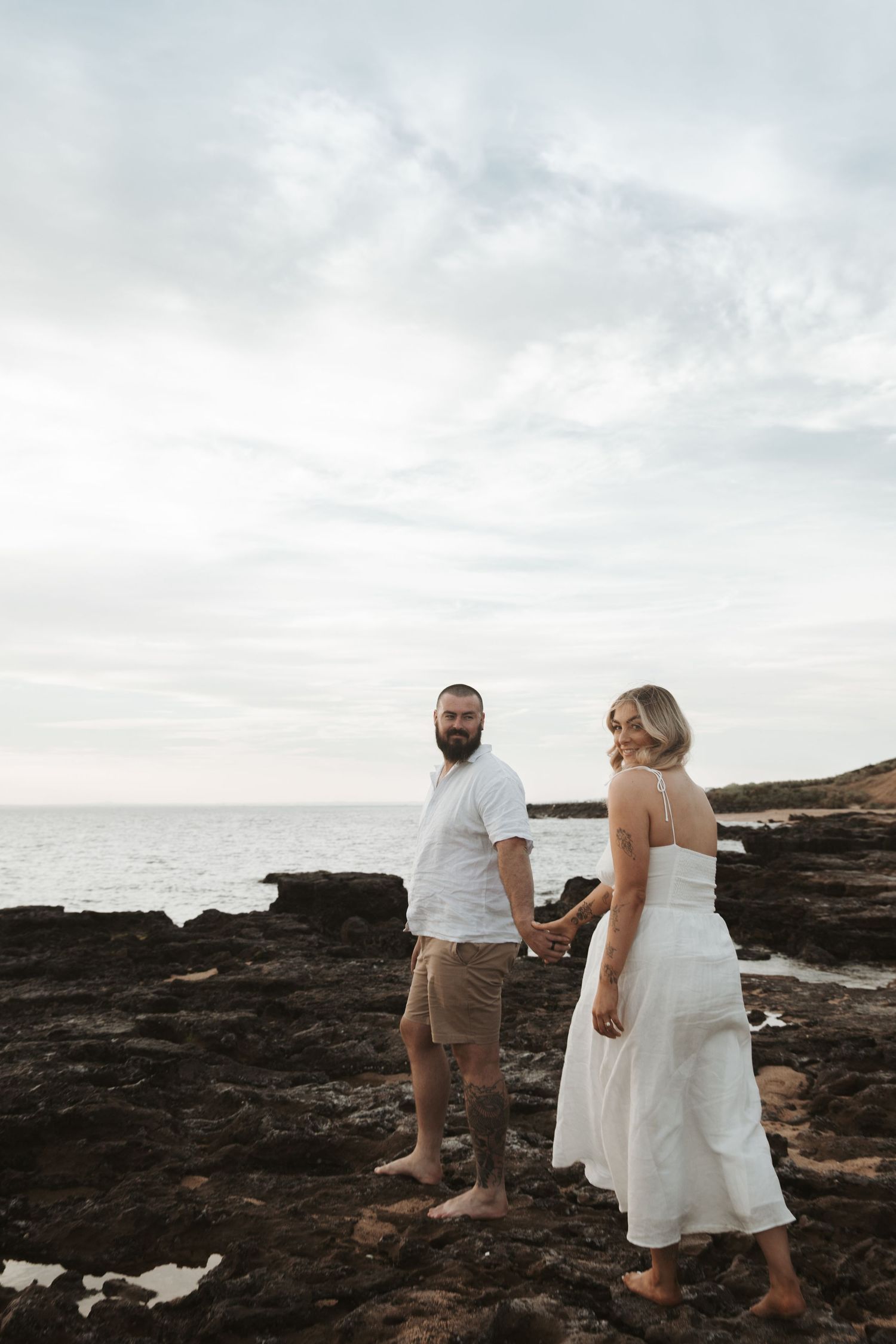 Beach engagement photography, Melbourne engagement photographer, coastal couple portraits, romantic beach photoshoot, ocean views