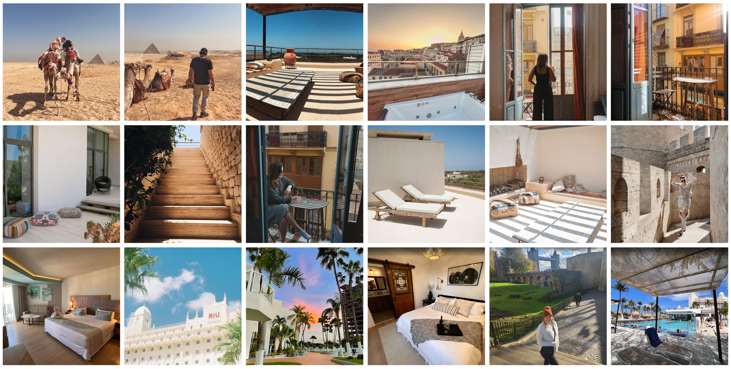 A collection of luxury resort and vacation rental photos showcasing coastal accommodations, pools, and beachfront views.