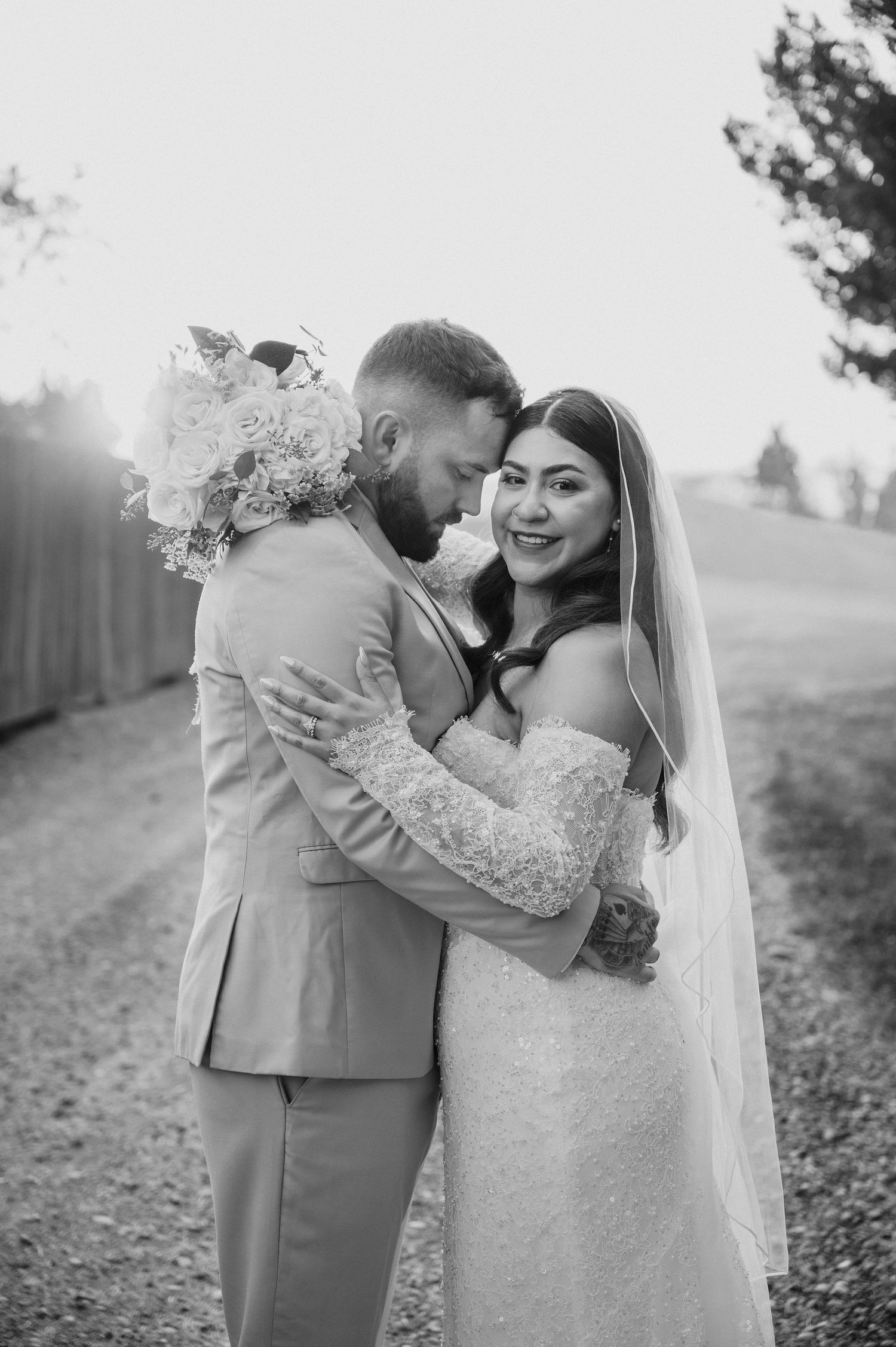Sunset bride and groom photos in Prosser, WA on Shadow Lake Ranch