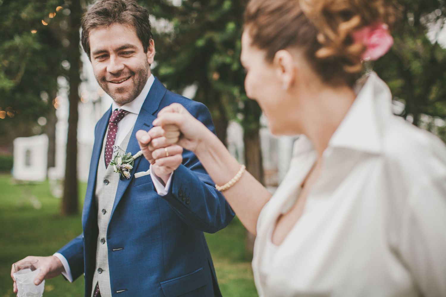 Husband admires his wife after getting married.