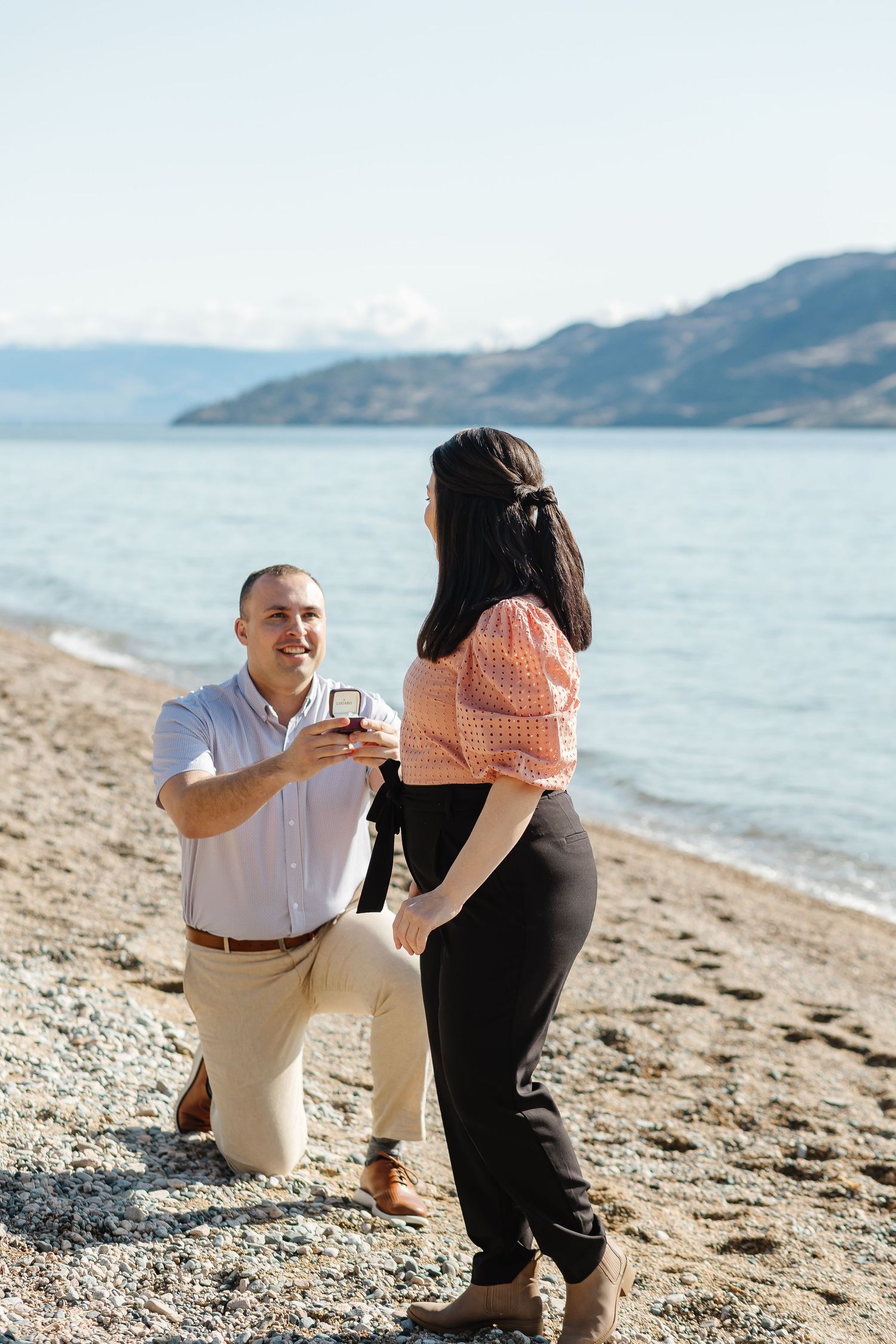 Surprise proposal photoshoot at Antlers Beach in Peachland, BC