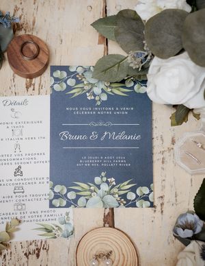 rustic wood blue and sage green flat lay photos wedding venue decor Blueberry Hill Farms New Brunswick Canada professional wedding photos