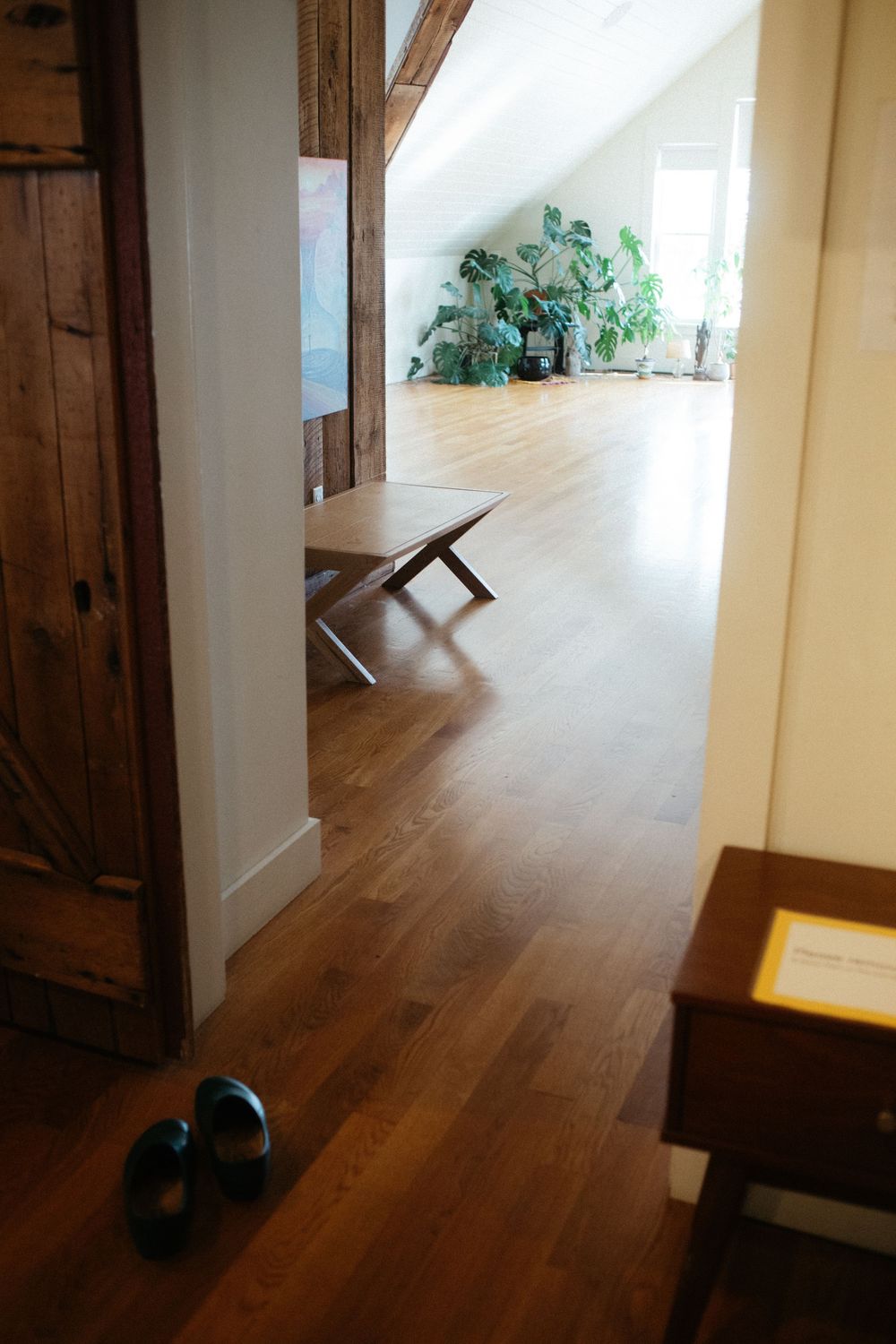 Interior detail image of a studio space entrance used for community acupuncture and yoga classes on the Westend in Portland, Maine.