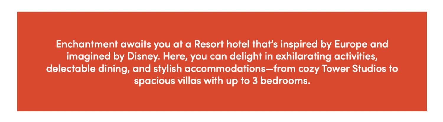 Orange banner with white text describing enchantment points for resort stays.