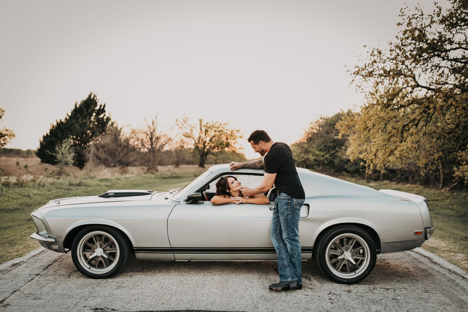 North Texas engagement session with vintage car and glam styling