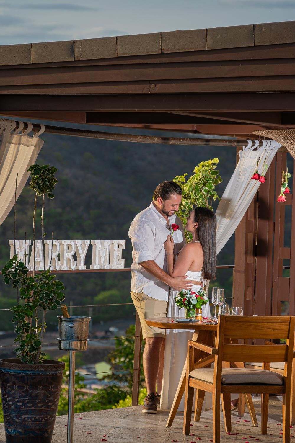 Emotional proposal moment at Casa Chameleon Las Catalinas