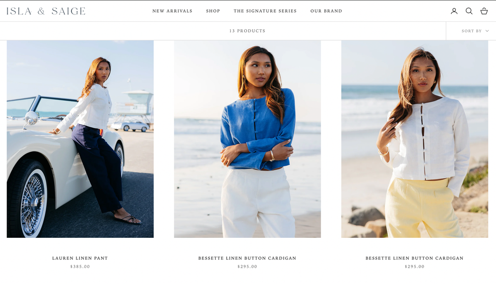 Three lifestyle fashion photos featuring casual summer outfits styled by Dea x Sadie against coastal backdrops.