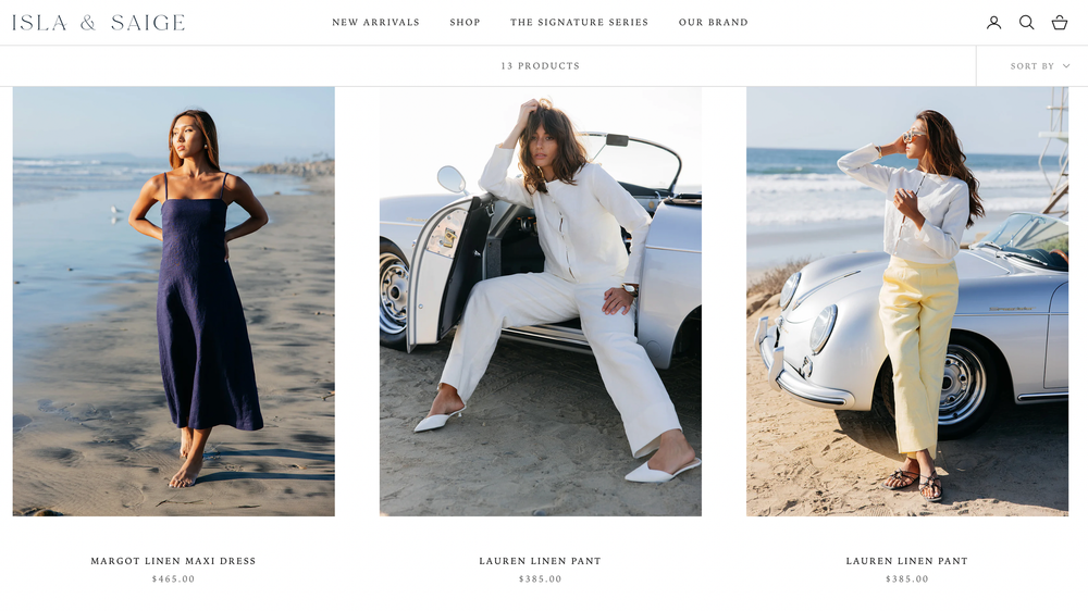A curated collection of beach fashion photography thumbnails showing flowy dresses and casual beachwear outfits.
