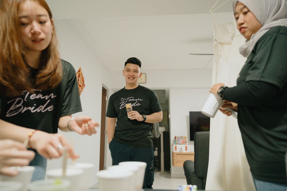 A photo collage showing someone preparing coffee and brewing a pour-over in a modern, minimalist kitchen setting.
