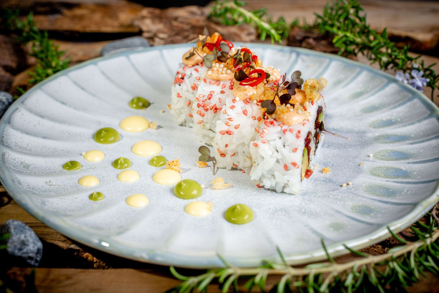The best sushi in Marbella at Nikki Beach Club, captured by Roberto Centurión, food photographer in Málaga and Nerja, Costa del Sol.