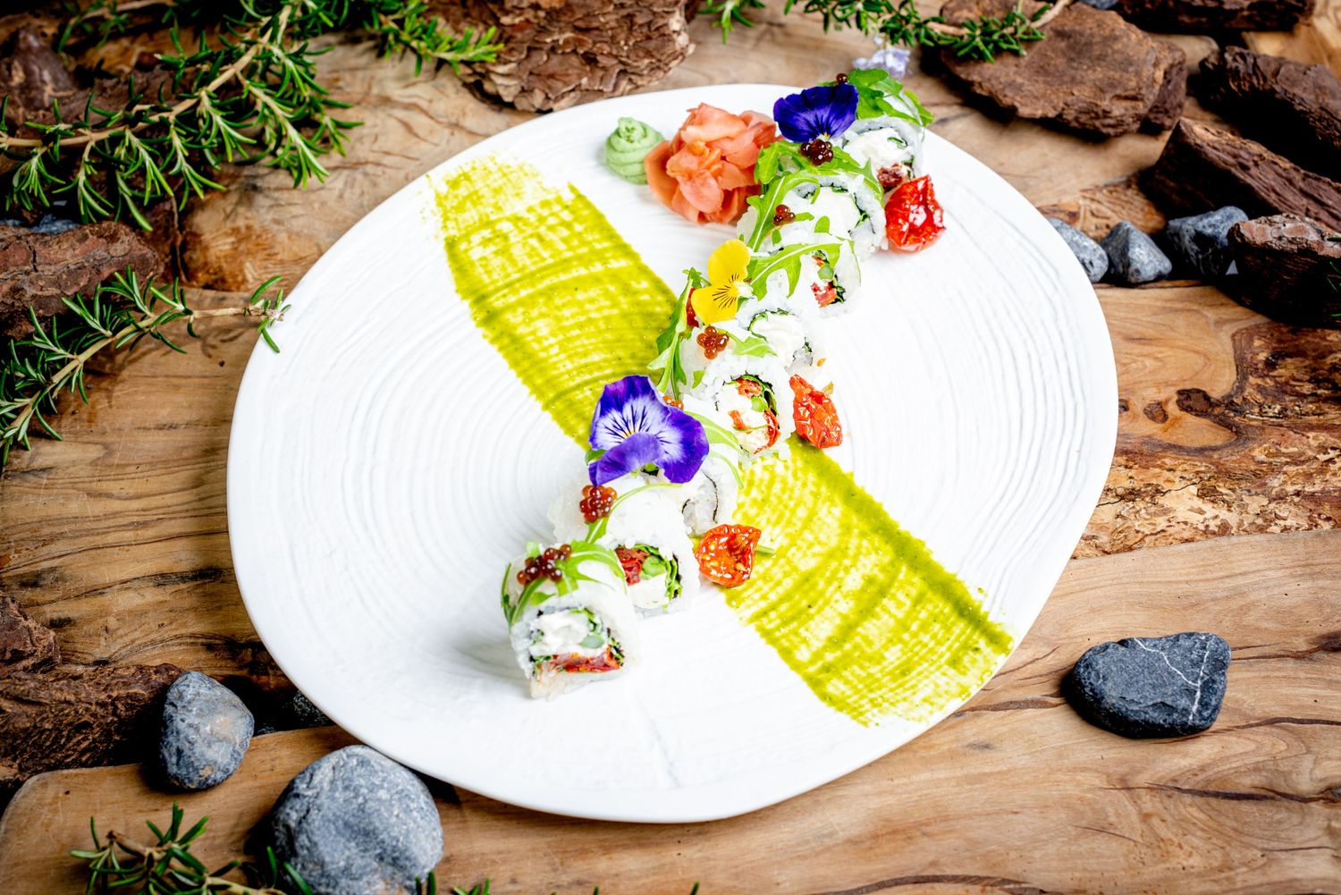 The best sushi in Marbella at Nikki Beach Club, captured by Roberto Centurión, gastronomic photographer in Málaga and Nerja, Costa del Sol
