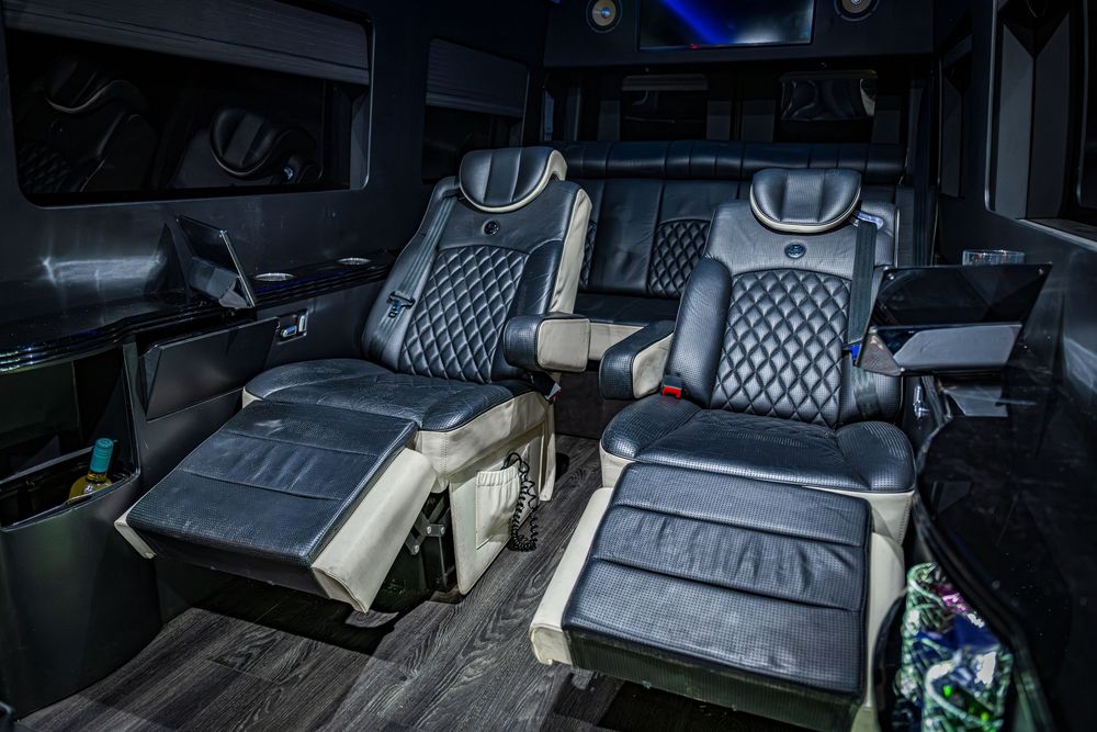 Shot of the luxurious seating in the Ski Lift Limo by Denver Hospitality, Travel & Tourism photographer Captain Colorado Photography.