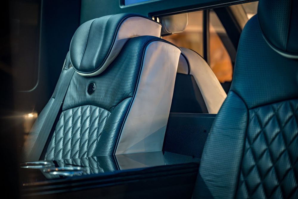 Shot of the luxurious seating in the Ski Lift Limo by Denver Hospitality, Travel & Tourism photographer Captain Colorado Photography.