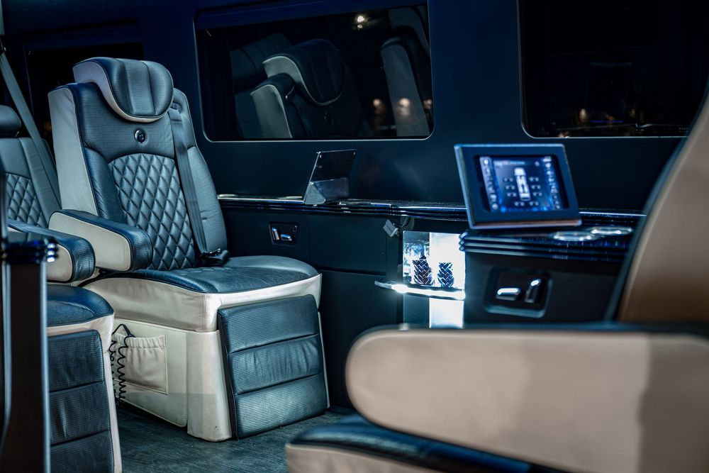 Shot of the luxurious seating in the Ski Lift Limo by Denver Hospitality, Travel & Tourism photographer Captain Colorado Photography.