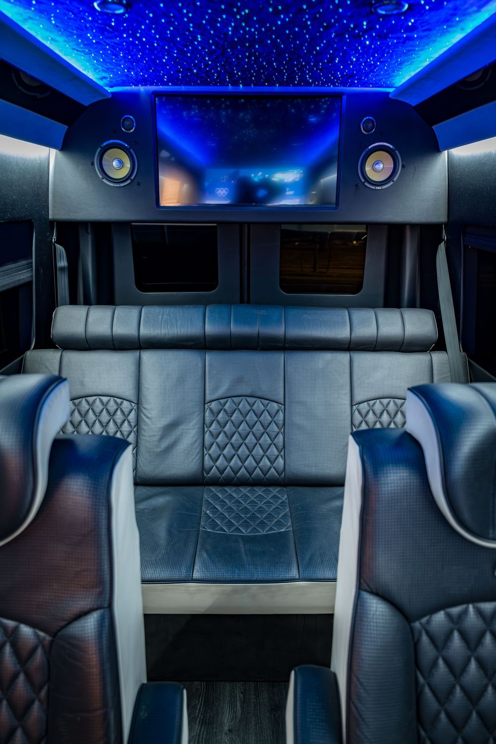Shot of the luxurious seating in the Ski Lift Limo by Denver Hospitality, Travel & Tourism photographer Captain Colorado Photography.