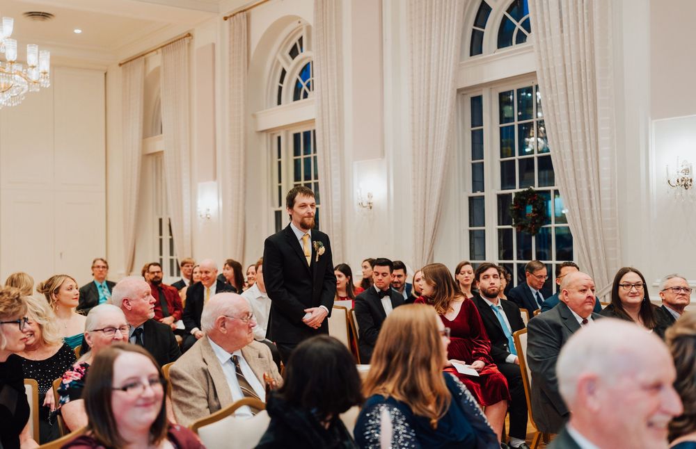 Yorktowne Hotel wedding in York, PA– wedding ceremony in east ballroom – elegant winter wedding