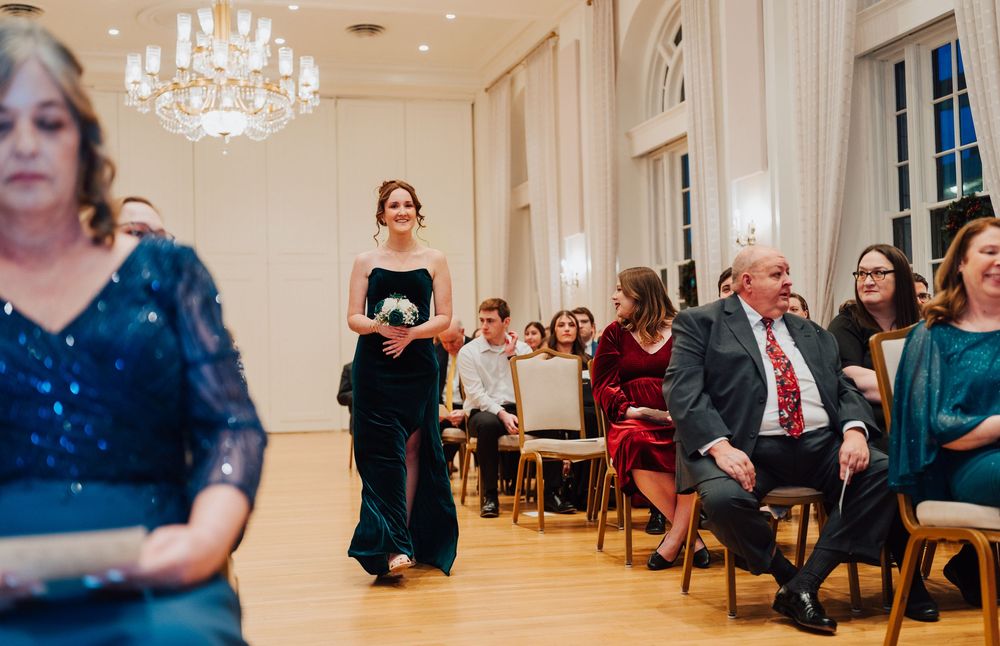 Yorktowne Hotel wedding in York, PA– wedding ceremony in east ballroom – elegant winter wedding