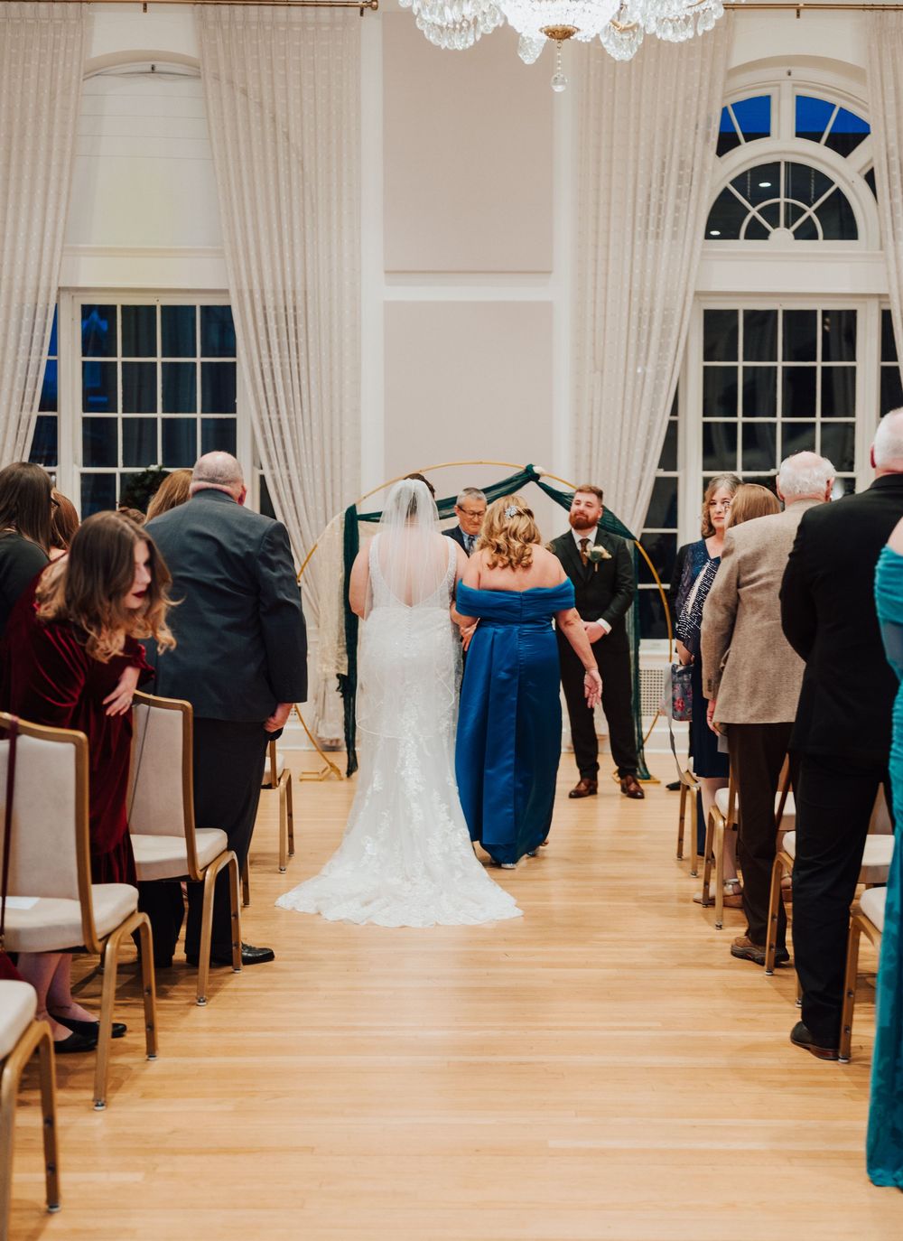 Yorktowne Hotel wedding in York, PA – wedding ceremony in ballroom – elegant winter wedding