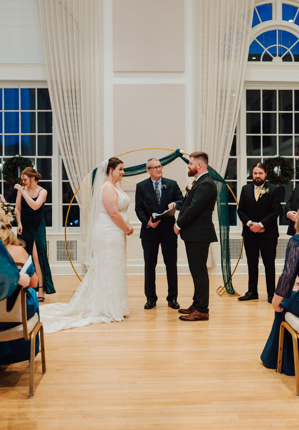 Yorktowne Hotel wedding in York, PA – wedding ceremony in ballroom – elegant winter wedding