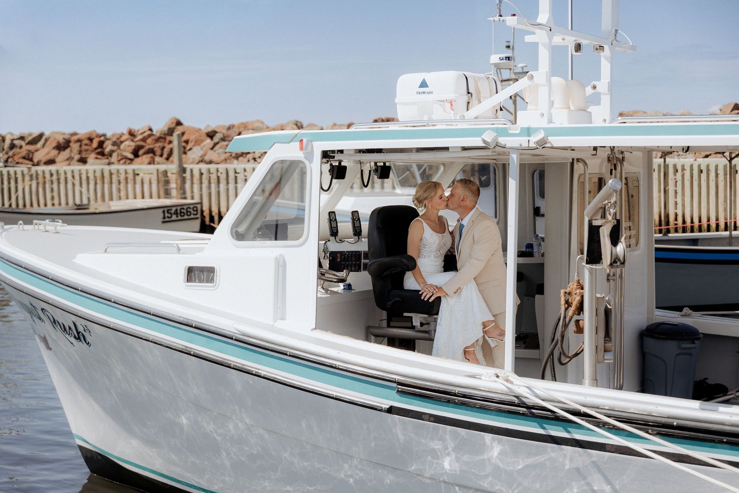 Coastal wedding, Parlee Beach wedding, Shediac wedding photographer New Brunswick, outdoor summer wedding, bride and groom portraits yacht
