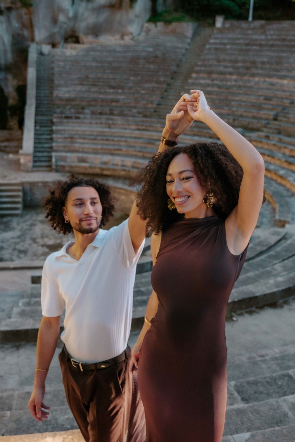 Fashion forward couple outfit ideas for engagement photos.