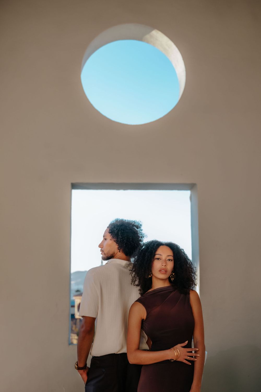 Editorial style engagement photos in Teatre Grec Barcelona.