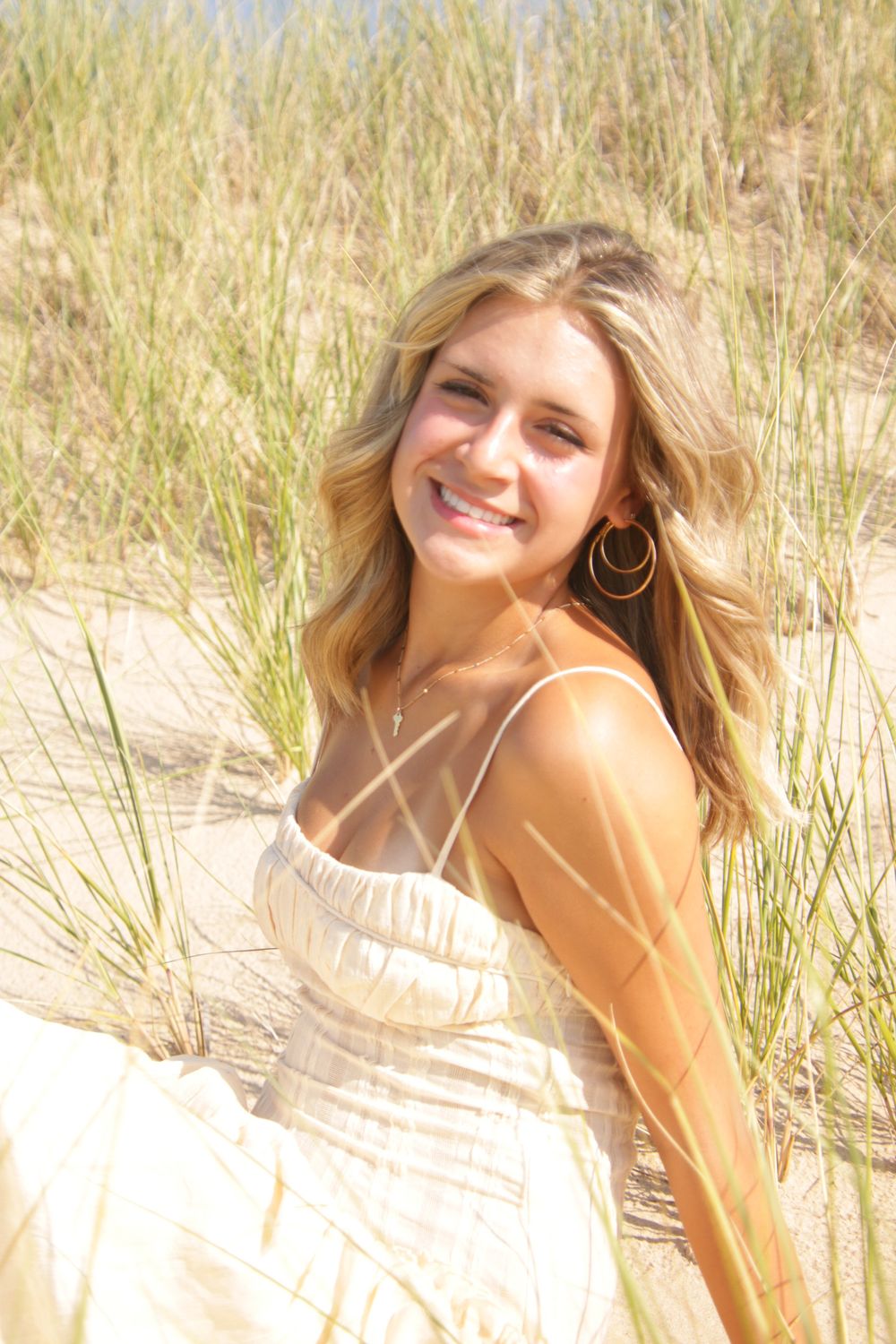 Soft summer light illuminates coastal beach grass and sand dunes.