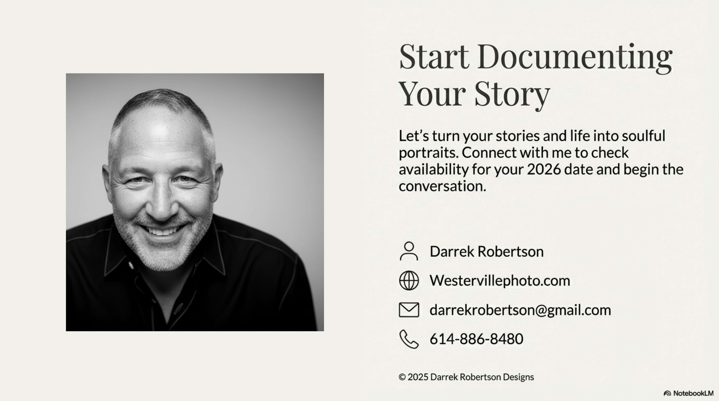 Black and white website header section with text about documenting stories.
