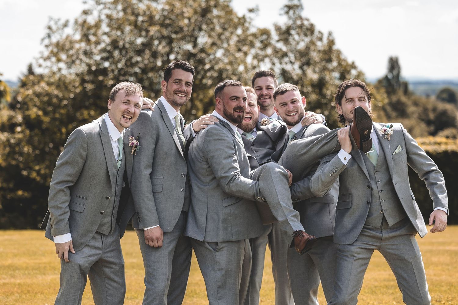 Fun wedding moment during a couples wedding day naturally without posing.