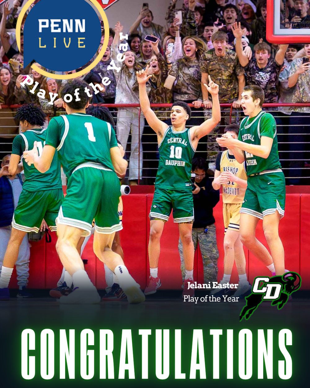 Central Dauphin Jelani Easter Play of the Year PennLive graphic, by Deanna Fox, SportsFox Photography based in Hershey PA