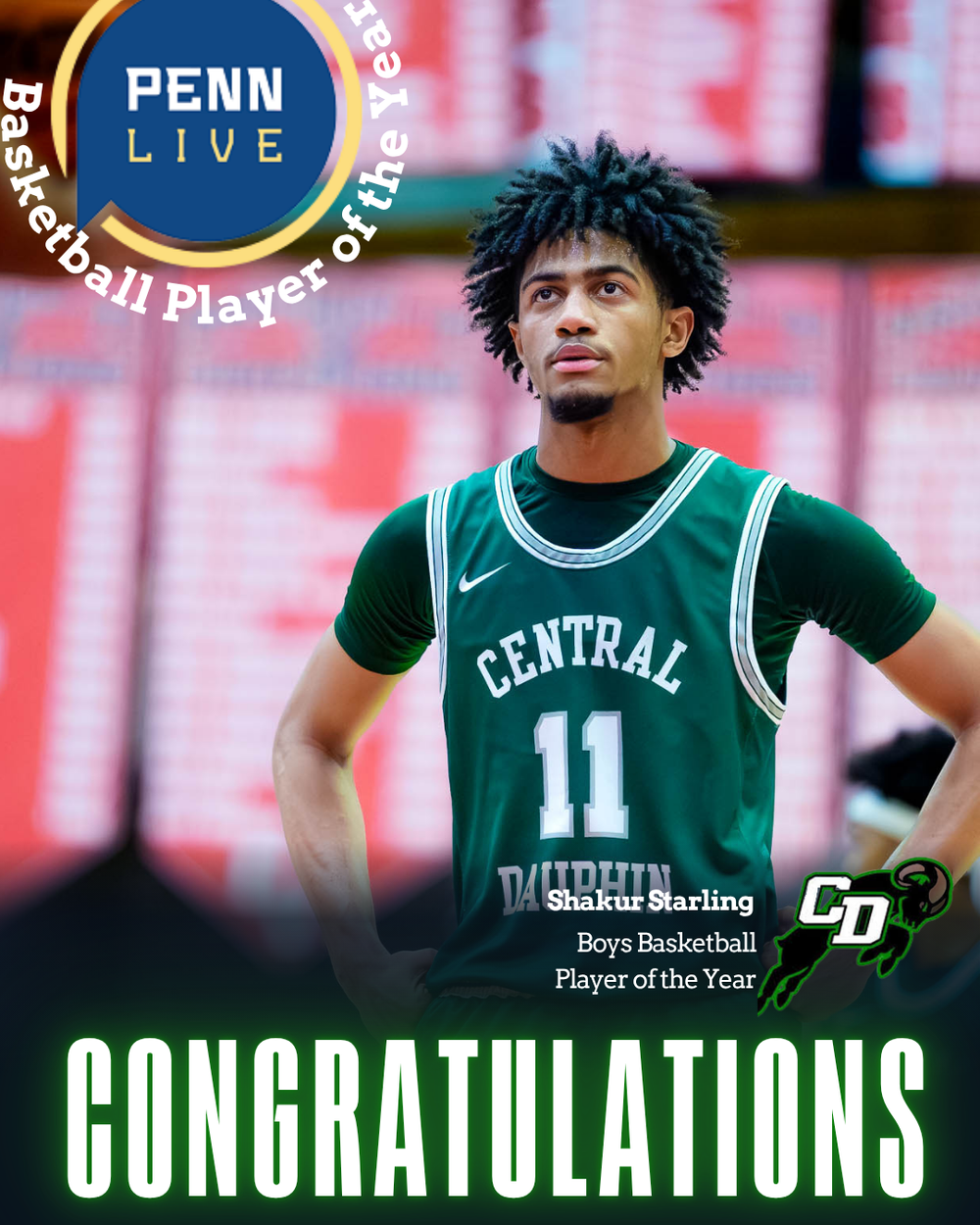 Central Dauphin Shakur Sterling Boys Basketball Player of the Year PennLive graphic, by Deanna Fox, SportsFox Photography based in Hershey P