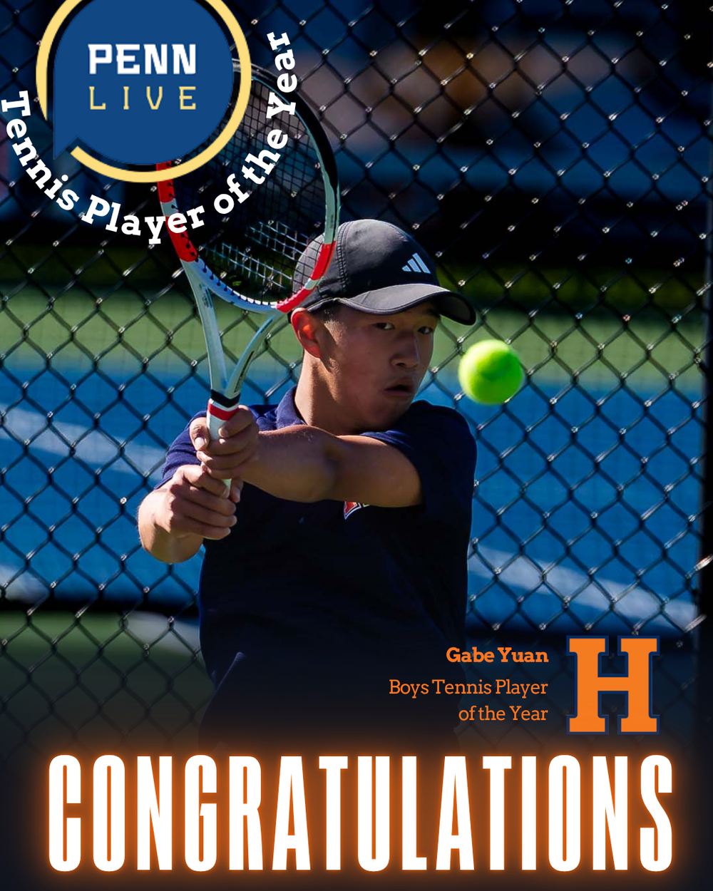Hershey Gabe Yuan Boys Tennis Player of the Year PennLive graphic, by Deanna Fox, SportsFox Photography based in Hershey PA