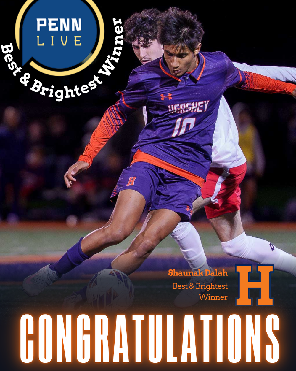 Hershey Shaun Dalah Best & Brightest Winner PennLive graphic, by Deanna Fox, SportsFox Photography based in Hershey PA