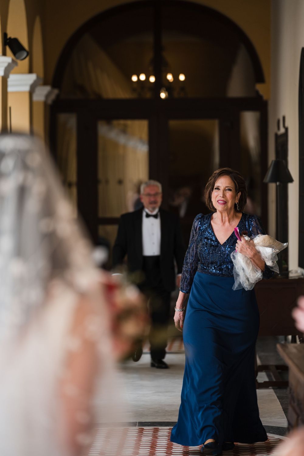 Bride with mother during emotional moment at Hotel El Convento in Old San Juan Puerto Rico